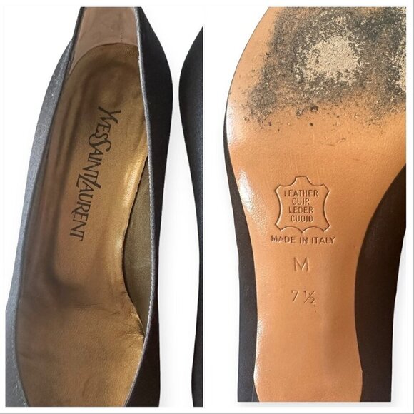 Yves Saint Laurent Vintage 80s Black  Satin Pumps, Size 7 1/2, Made in Italy - Picture 10 of 12